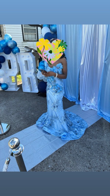 Light Blue Floral Embellished Off-Shoulder Prom Dress for Girls