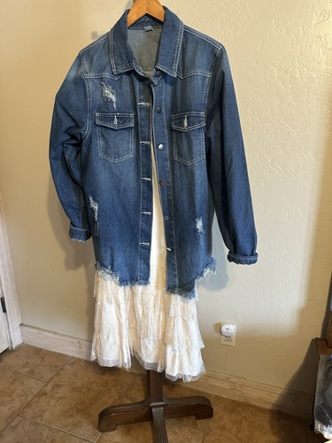 Western/Cowgirl VTG Lace Bottom Dress Size L With Distressed Jean Jacket Size Xl
