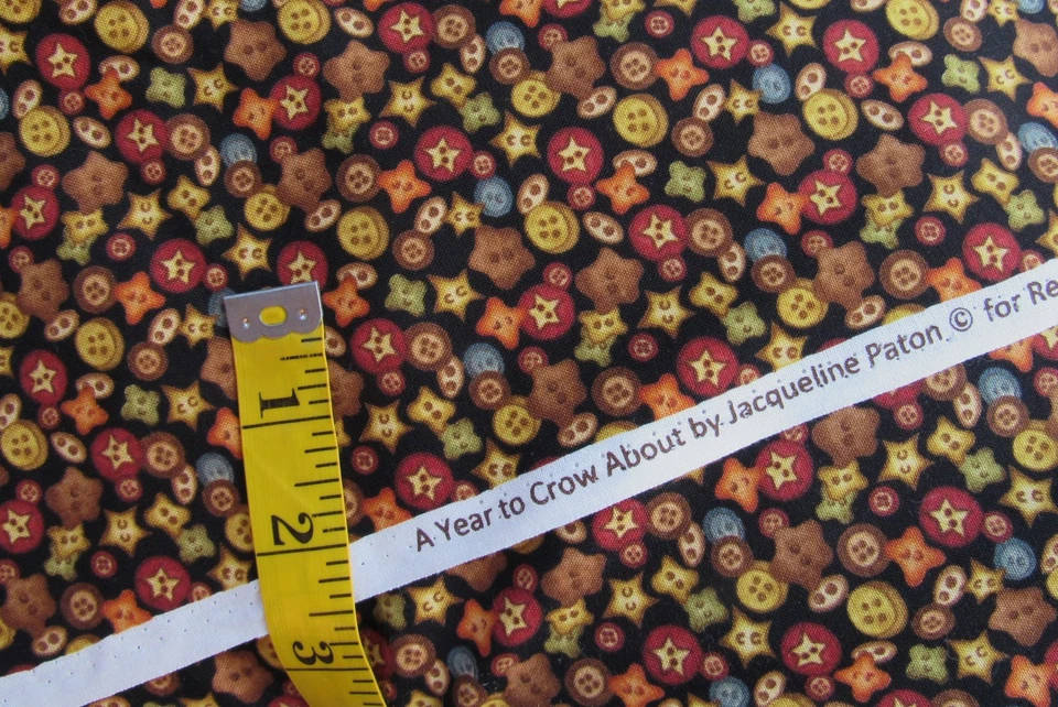 1/2 yd A YEAR TO CROW ABOUT Buttons Jacqueline Paton Red Rooster Fabric #23087 - Image 2 of 2