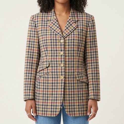 Daks, DAKS Signature Blazer Damen Kariert Mehrfarbig 100% Schurwolle Vintage Gr. S 80s