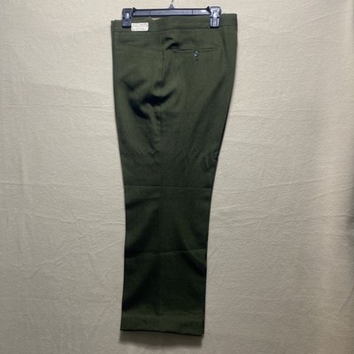 VTG BAN-ROL Olive Wool PolyesterDress Pants Mens 36x28 (HEMMED 25) 1199900
