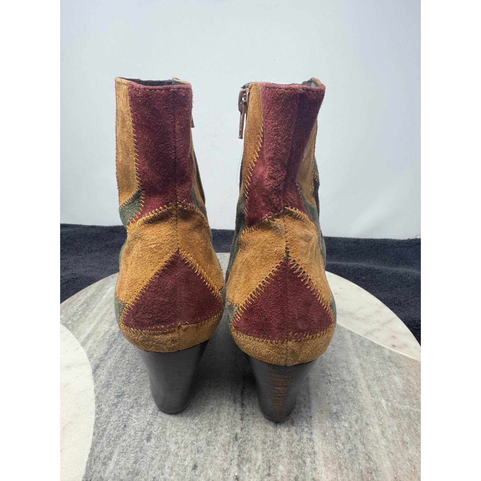 Van Eli Patchwork Suede Block Heel Ankle Boots Wo… - image 4
