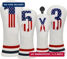 USA Stars and Stripes Golf Head Covers Set 4PCS PU Leather Driver Fairway Hybrid