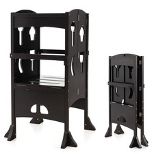 Kitchen Step Stool for Toddlers, Children Wooden Standing Tower w/Safety Rail...