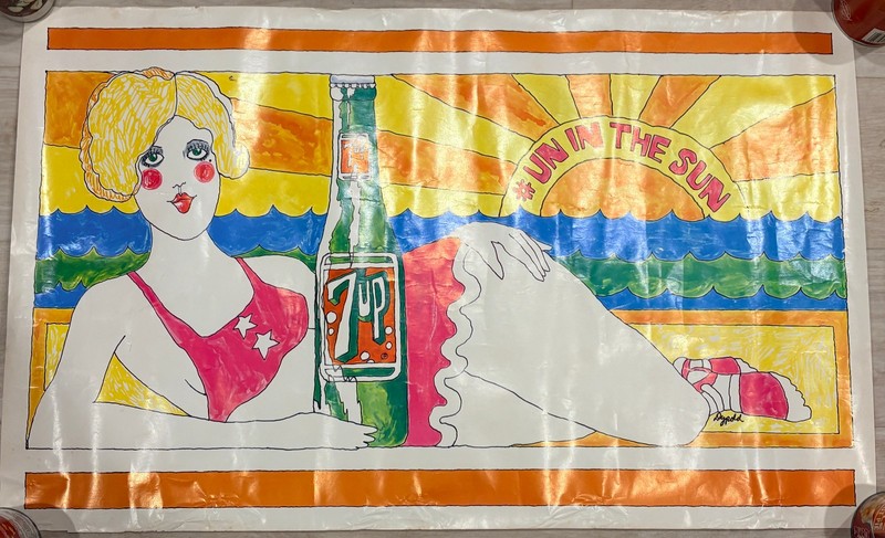 2 Fantastic c.1970 Pop Art 7UP Advertising Posters by Kim Whitesides &Pat Dypold