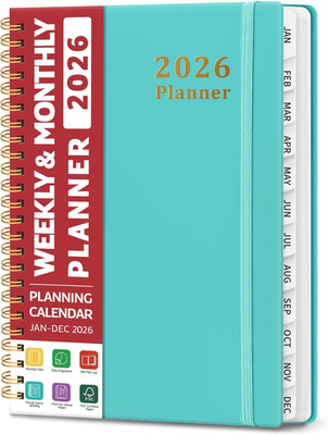 2026 Weekly & Monthly Planner, A5 (6.3'' X 8.5''), Hardcover, Spiral Bound, Aquama