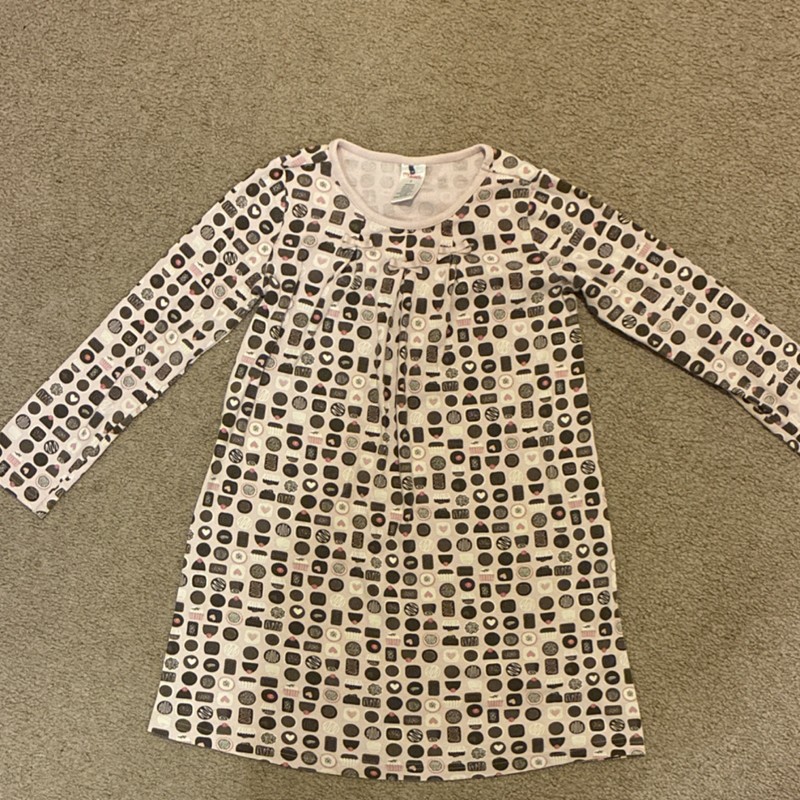 Gymboree Girls Chocolate Print A-Line Dress Pink Brown Bow Long Sleeve Size 7
