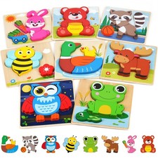 8 Pack Wooden Puzzles for Toddlers Animal Puzzles Toys Learning Educational