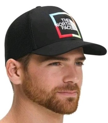 The North Face Men's Flex Fit Trucker Hat Classic Fit Size L/XL Black Blue Peach