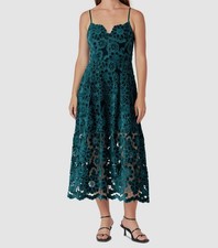 Endless Rose Women's Green Velvet Floral Lace V Neck Sleeveless Dress Sz M