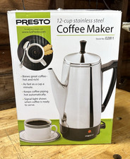 Presto Stainless Steel Electric Coffee Percolator 12 Cup Easy Pour Spout 02811