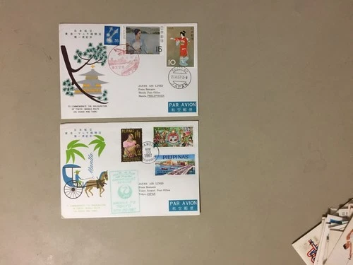 Two Japan Airlines first flight covers :Japan-Philippines,Philippines-Japan