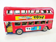MF844 'TINPLATE FRICTION BUS #48 EXPRESS RED DOUBLE DECKER' VINTAGE. GOOD.