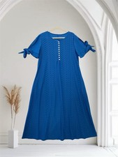 Womens Blue Eyelet Tie Sleeve Midi Dress Size XL Sheer Pockets Beachy Coverup