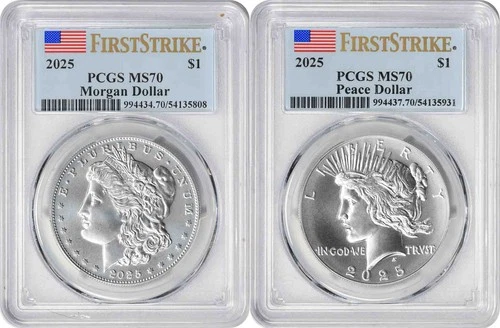 2025 Morgan and Peace Silver Dollar 2-Coin Set MS70 First Strike PCGS