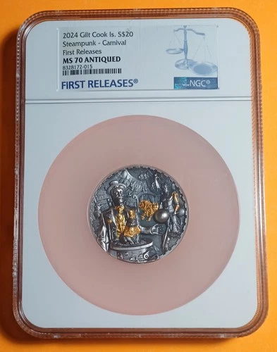 2024 COOK ISLANDS GILT 3OZ SILVER $20 STEAMPUNK CARNIVAL NGC MS70 FIRST RELEASE 