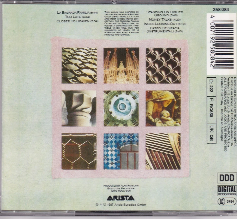 THE ALAN PARSONS PROJECT - Gaudi - Arista CD 1987 - Bild 2 von 2