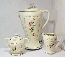Porcelier Porcelain Coffee Set Elec. Percolator /Cream/Sugar Vintage 1930s-40s