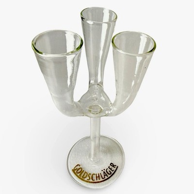 Goldschlager Triple Shot Glass Novelty Barware 3 Tube Stemmed Liquor Glass