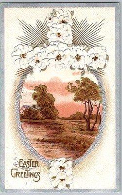 Antique Postcard Easter Floral Pastoral Scene 1910s