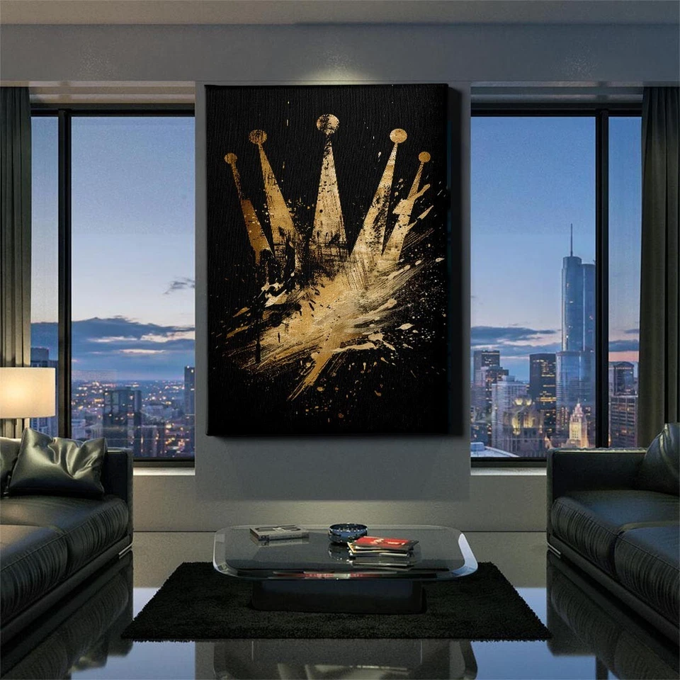 ✅WANDBILD LEINWAND, ACRYLGLAS GOLD KRONE KUNST LUXUS BILD WANDDEKO PREMIUM - Bild 2 von 4
