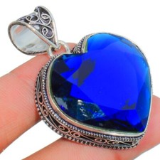 Blue Tanzanite Gemstone Handmade 925 Sterling Silver Heart Cut Jewelry Pendant