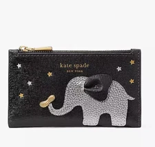 Kate Spade Ellie Embellished Elephant Small Slim Bifold Wallet Black New