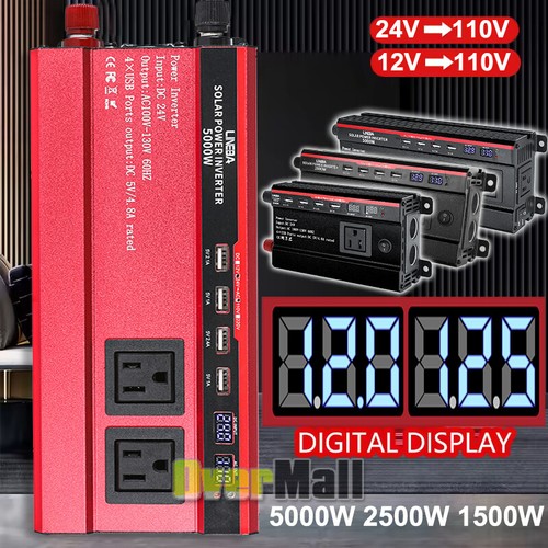 Peak 5000W 2500W Sine Wave Power Inverter DC 12V 24V To AC 110V Car Converter - Picture 21 of 65