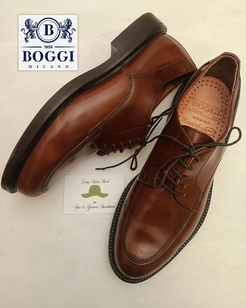 BOGGI SCARPE DERBY UOMO FRANCESINE PELLE LISCIA STRINGATE MARRONI
