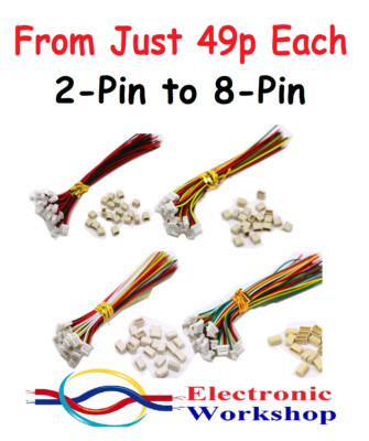 SH 1,0 mm 2-Pin 3, 4, 5, 6, 7, 8 Mikro-Stecker PCB Buchse Draht Kabel UK Verkäufer