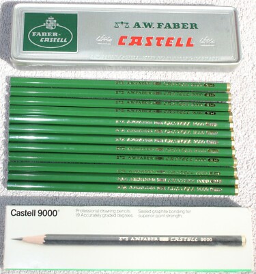 A. W. Faber Castell 12 New Drawing Pencils 9000 2H with Tin Box