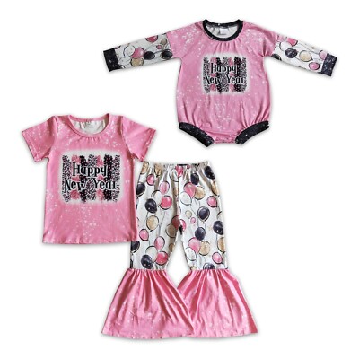 Toddler Baby Girls Sister Happy New Year Gift Clothes Sibling Outfit and Romper