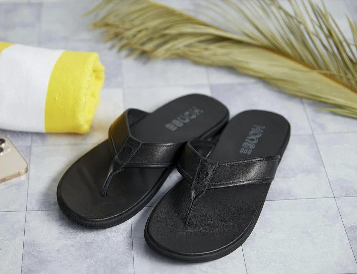 Horse Mens Flip Flops Beach Sandals EVA Sole Comfort Premium 100% Leather