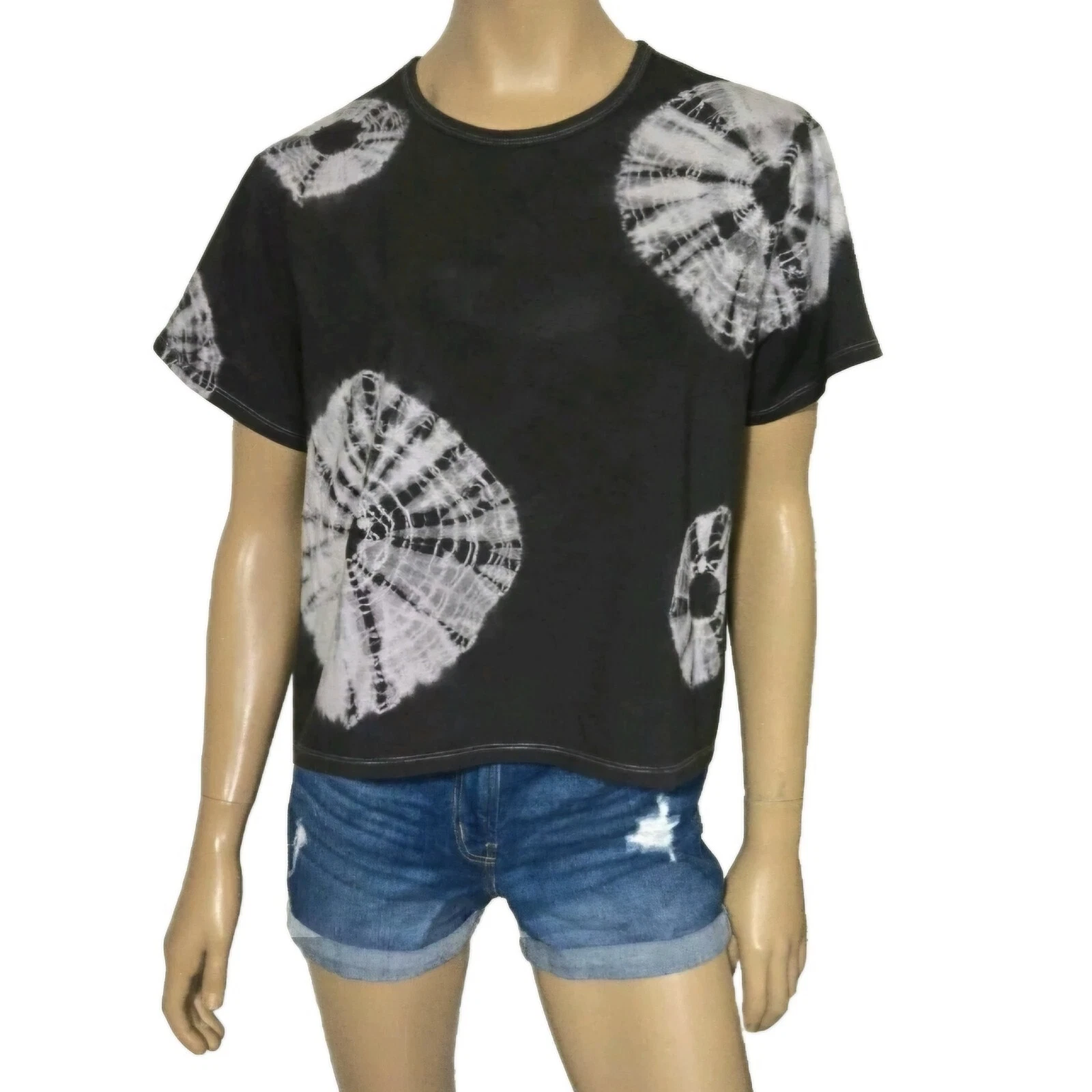 athleta charcoal tie-dye boxy cropped supima cotton shirt