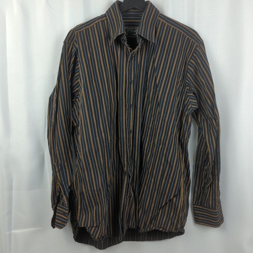 Pringle of Scotland, Vintage Italia by Pringle Casual Button Down Shirt Black Striped Size L (16.5)