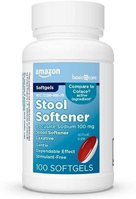 Docusate Sodium USP Stool Softener Laxative Softgels 100mg 100 Count Per Pack