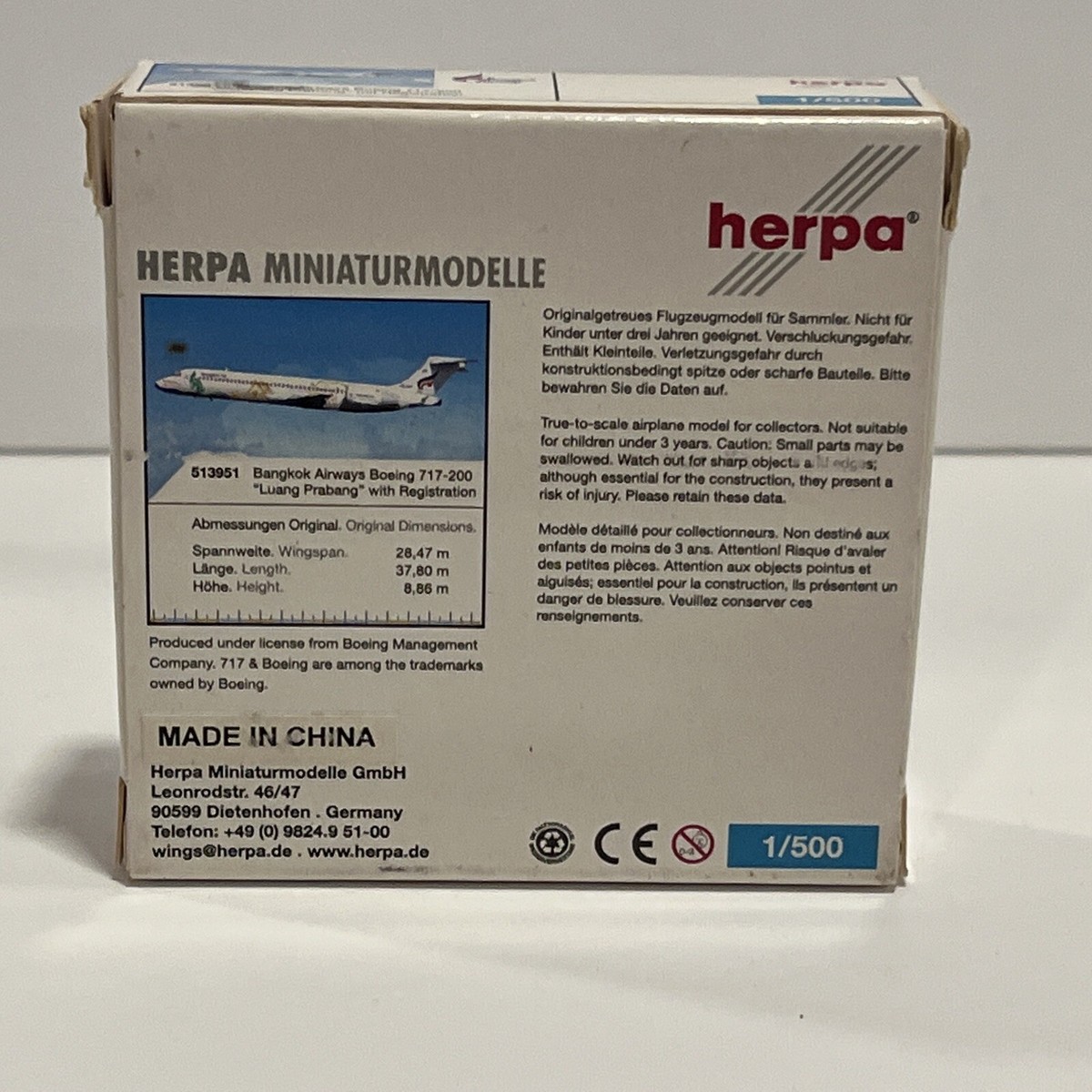 バンコクエアウェイズ 4機 B717-200 A320 herpa 1/500 1:500 Herpa Bangkok Airways Boeing 717 Jet Toy Model Die