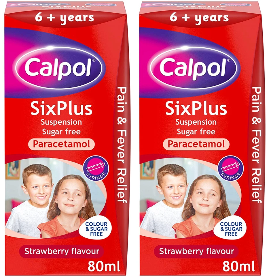 Calpol Sugar Free Suspension 6+ Strawberry Flavour - 2 x 80ml (Twin Pack)