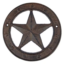Cast Iron Texas Star With Ring Western Barn Decor Rustic Antique Style 6 1/4 in