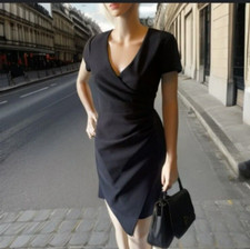 Bisou Bisou Michele Bohbot Dress Womens Size 4 Gray Herringbone Belted Zip Up