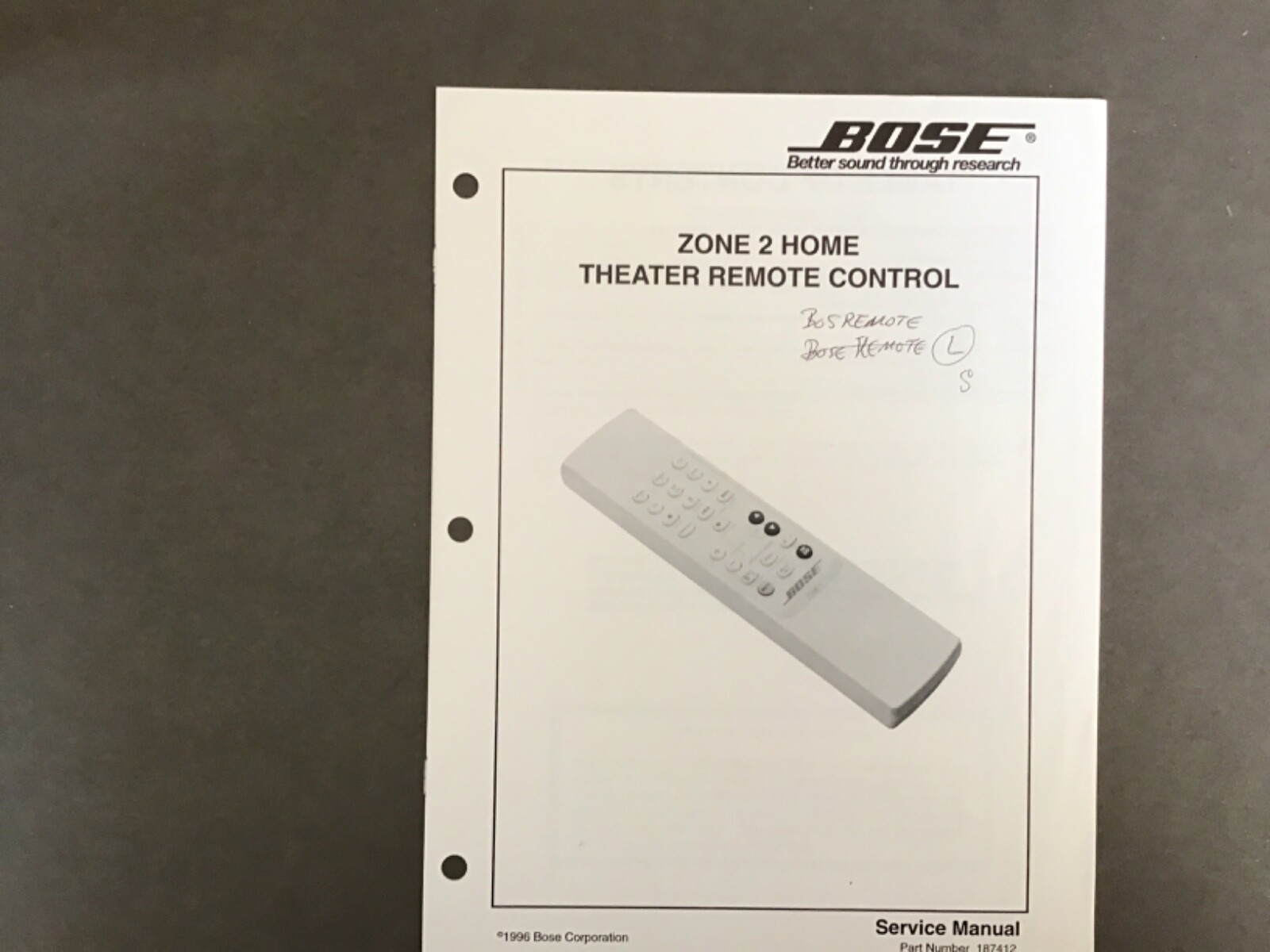 Bose Zone 2 Home Theater Remote Control Original Service Manual