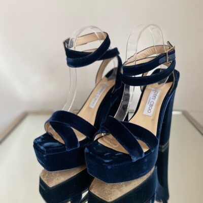 JIMMY CHOO Gaia 140 Velvet Platform Sandals 39.5 | eBay