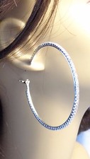 CRYSTAL RHINESTONE HOOP EARRINGS 2.75 INCH HOOP EARRINGS RHODIUM PLATED HOOPS