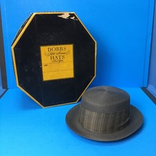 Vintage Dobbs Milan Italy Dark Grey Straw Hat with Box in Size 7
