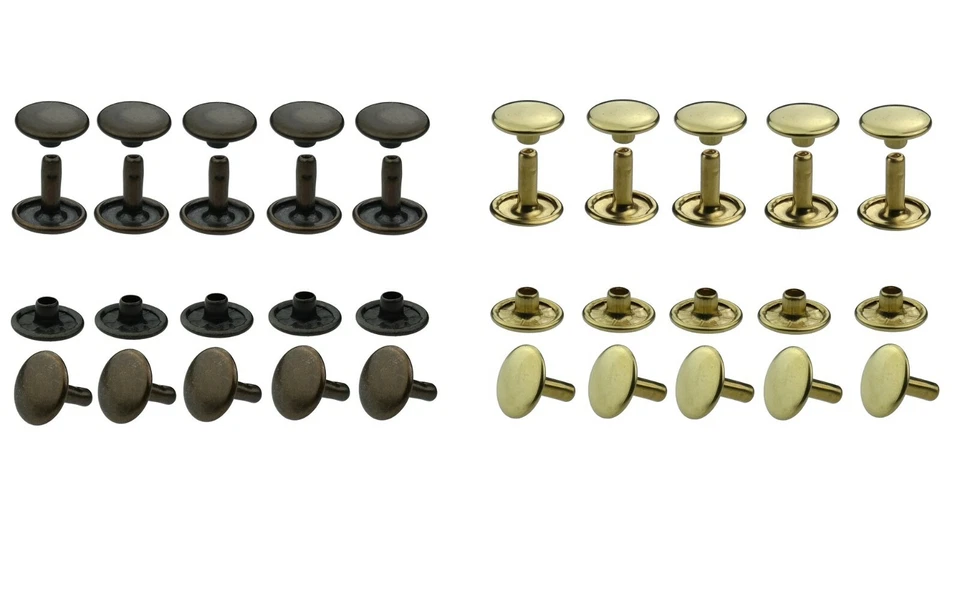 Hohlnieten, Doppelkopf, Rostfrei, Messing, 6mm, 7mm, 9mm, 10mm, 13mm, gelb,antik