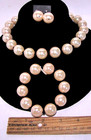 Pink Beaded Necklace Bracelet Earrings Set Faux Pearl Silver Metal Black Beads — photo 4