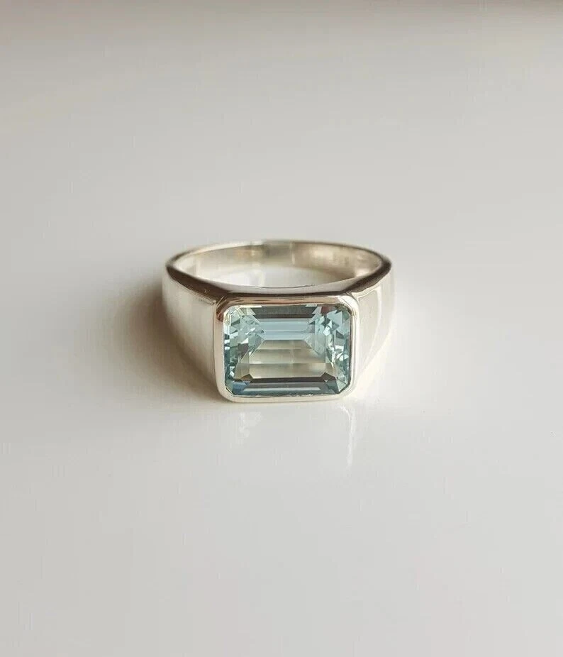 925 Sterling Silber Ring Natürlicher Zertifizierter Aquamarin Astrologischer ... - Bild 4 von 4