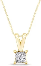 0.04 Cttw Round Natural Diamond Solitaire Pendant Necklace 14K  Gold Plated