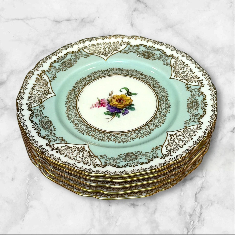 Platos de ensalada Hutschenreuther Hohenberg Alemania con borde dorado floral | Juego de 5 | Excelente Foto 3 de 4