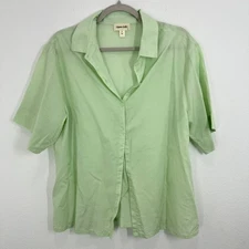 Open Edit Relaxed Fit Button Front Light Green Camp Shirt Notched Collar Size M